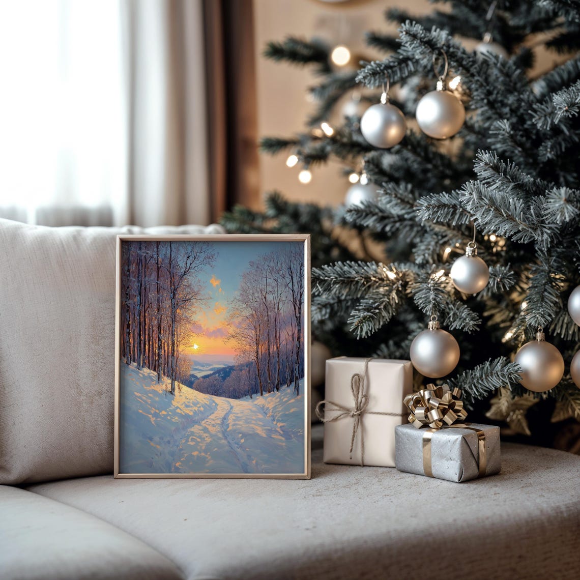 Snow Covered Path At Glowing Sunset Winter Forest Landscape Poster - Image 5