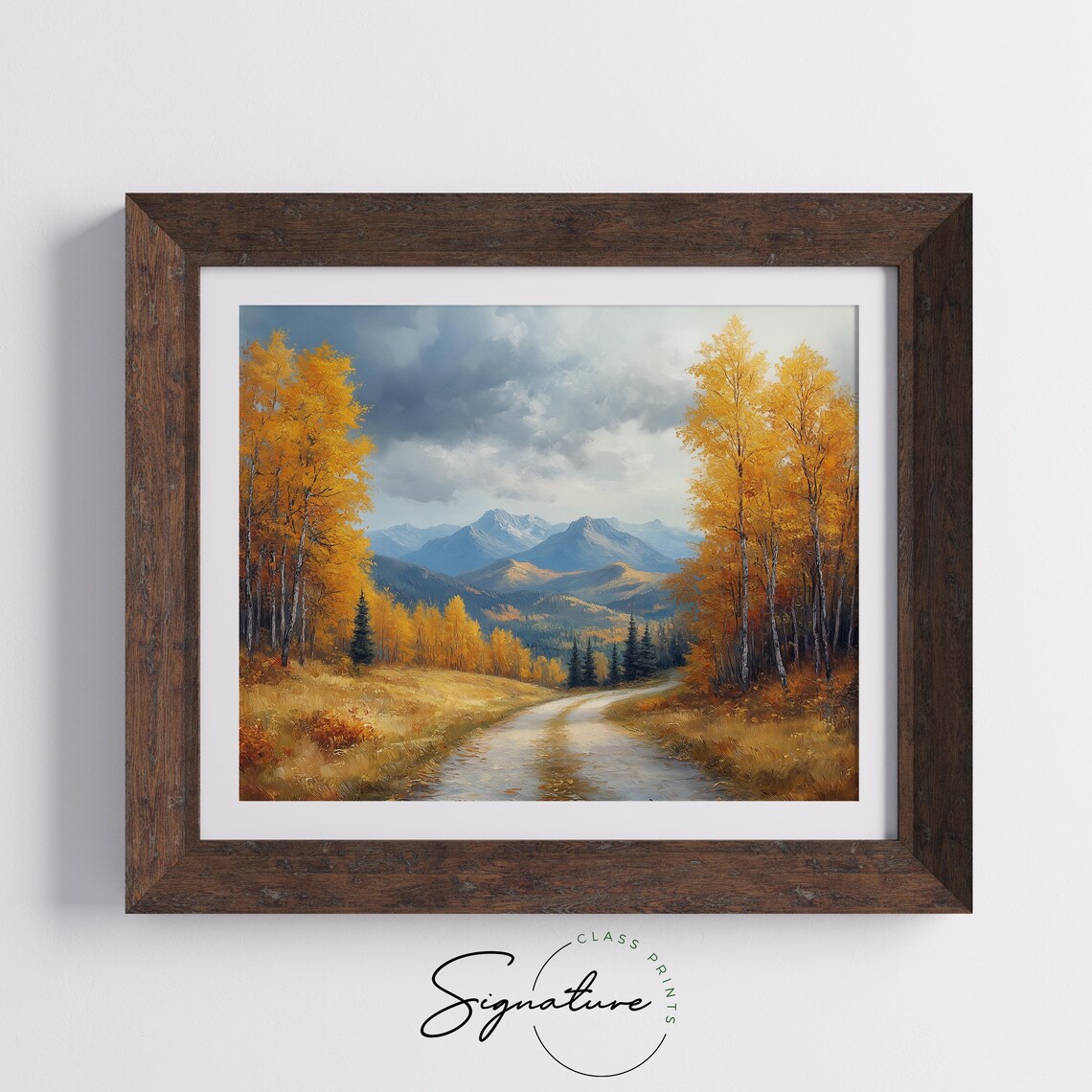 Golden Aspen Road Mountain Valley Oil Painting Autumn Poster - Image 5