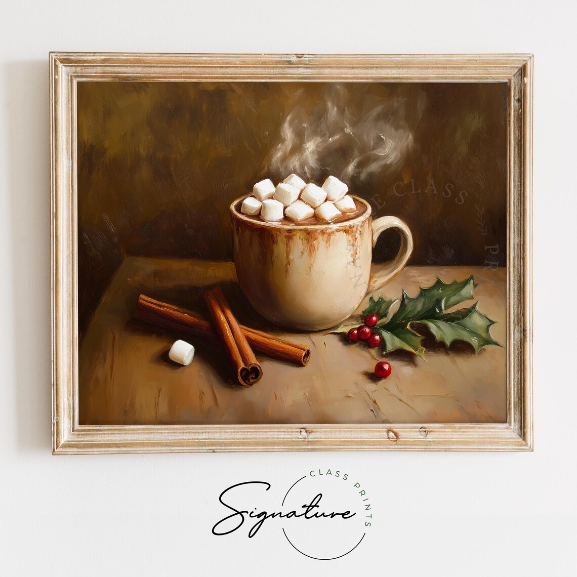 Farmhouse Hot Cocoa Mug With Holly, Christmas Art Print