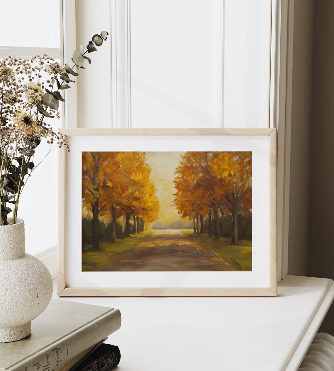 Golden Autumn Tree Lined Country Road Sunlit Fall Landscape Poster - Image 6