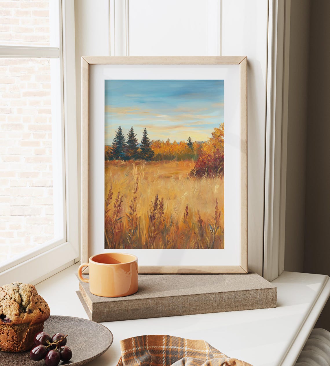 Golden Autumn Meadow with Evergreens and Rustling Tall Grasses Poster - Image 6