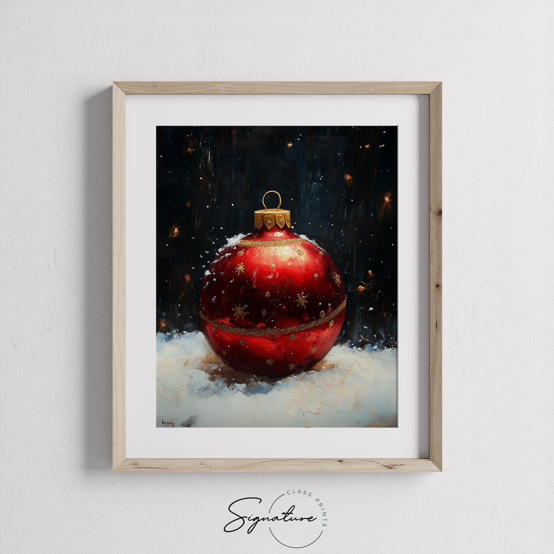 Red Christmas Ornament On Snow Classic Oil Painting Holiday Poster - Image 3