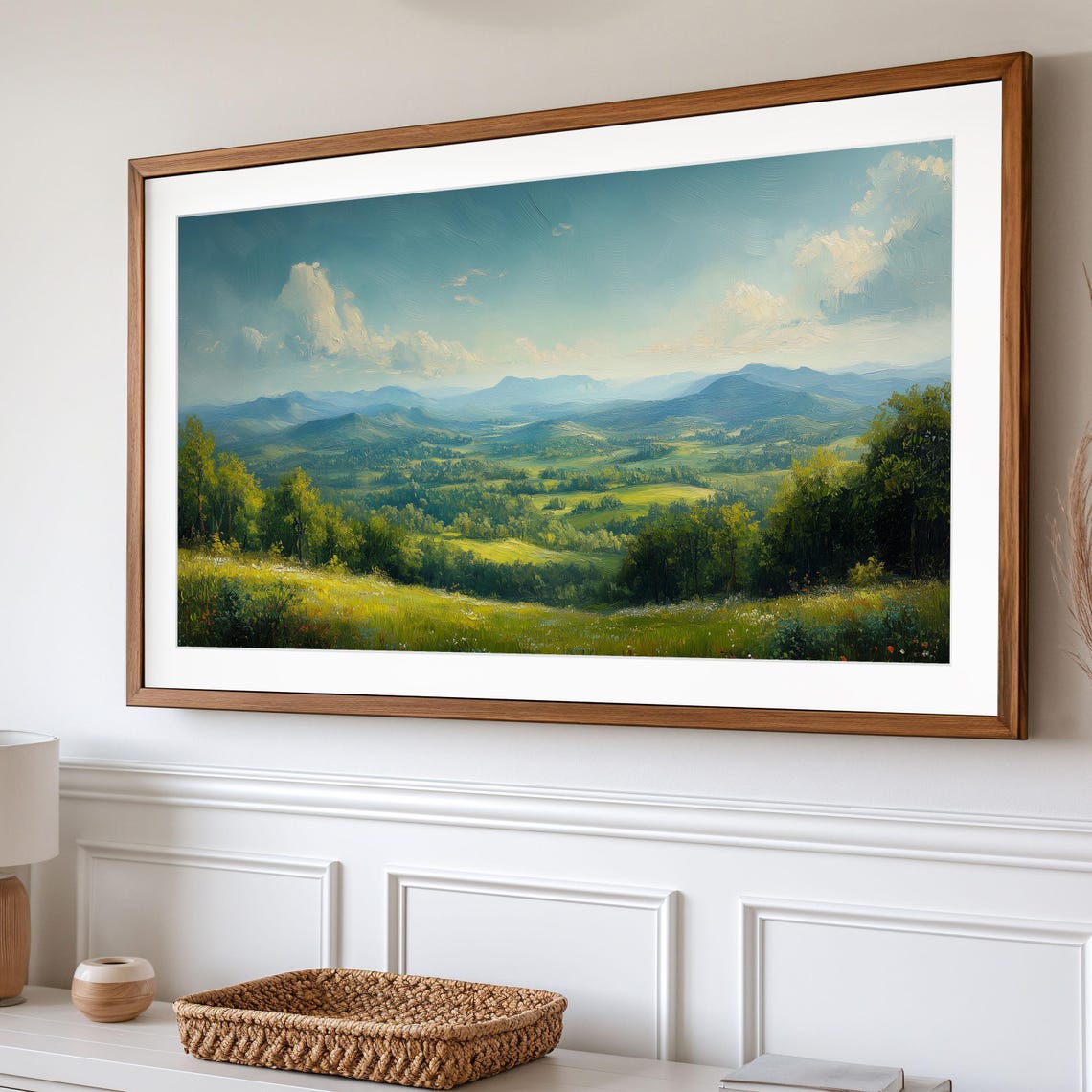 Rolling Green Forest Valley Blue Hills Wildflower Meadow Wall Art - Image 2