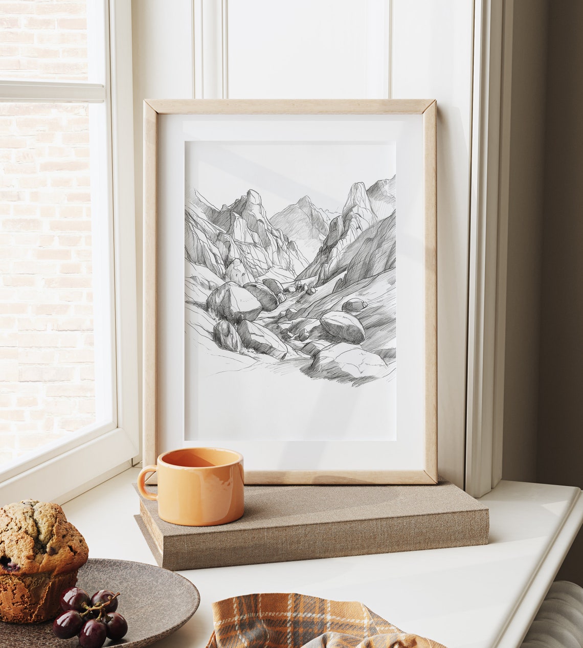 Rugged Mountain Pass With Boulders Alpine Pencil Sketch Poster - Image 6