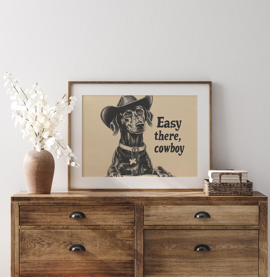 Easy There Cowboy Quote Black Dog In Cowboy Hat Vintage Western Poster - Image 2