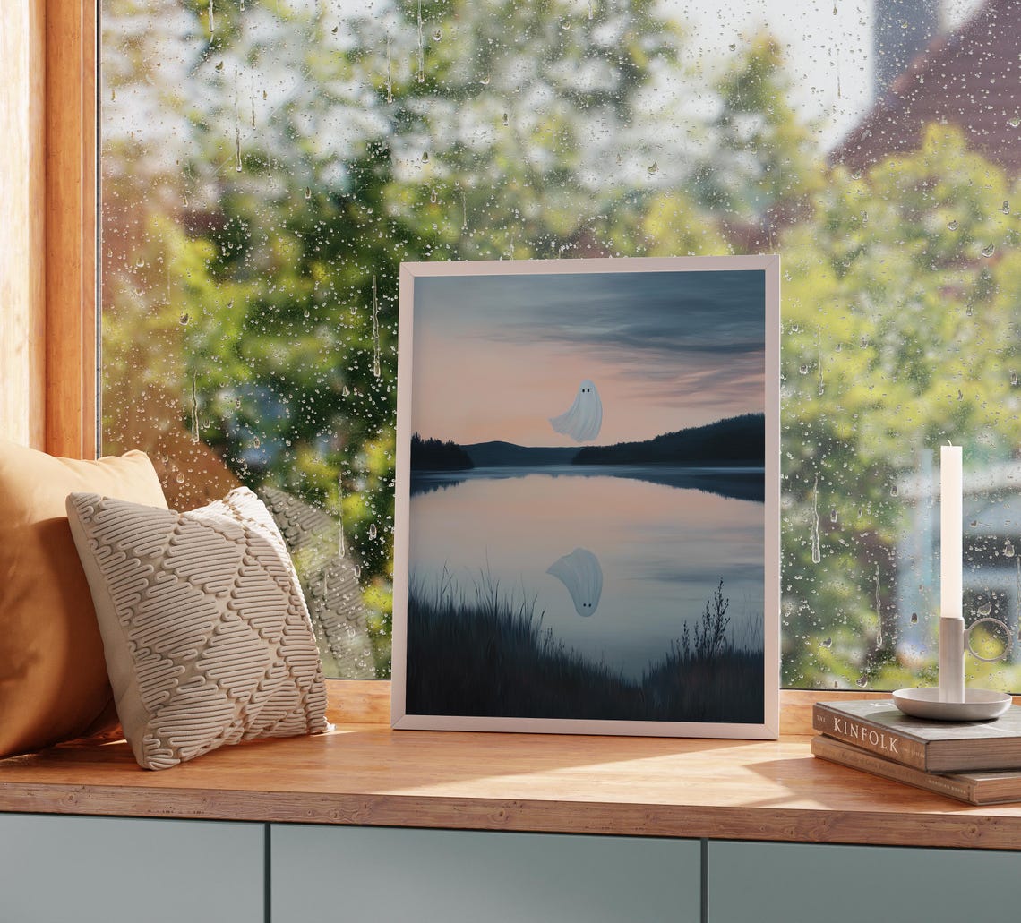 Ghost Reflected in a Misty Lake Beneath a Blushing Twilight Sky Poster - Image 2