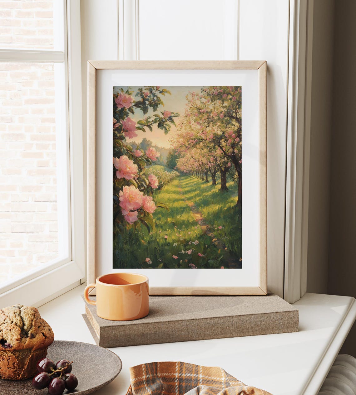 Romantic Orchard With Flowering Pink Trees Sunlit Spring Path Poster - Image 6