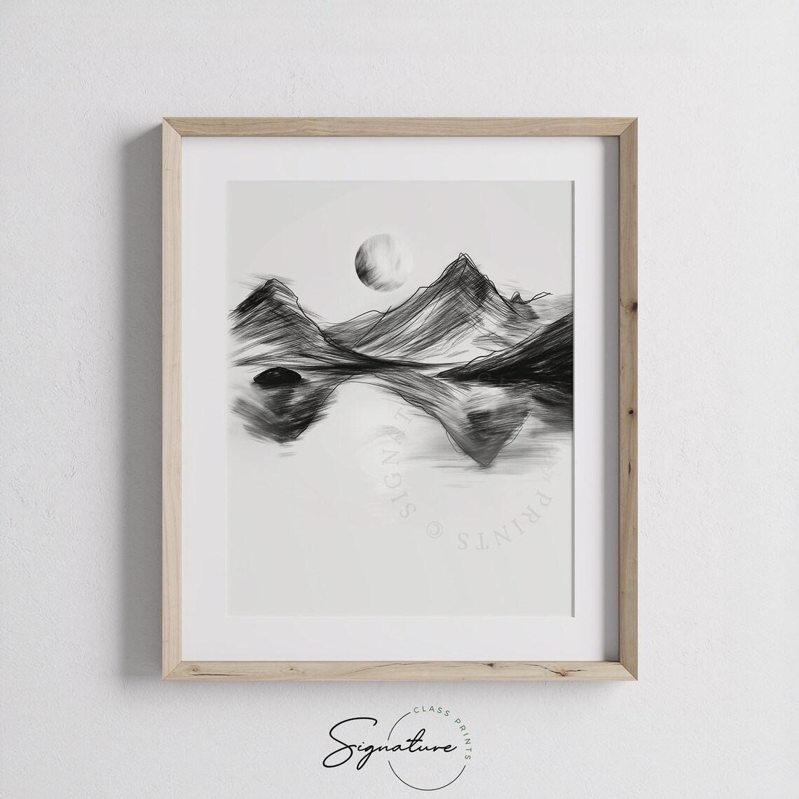 Moonlight Reflecting On A Mountain Lake Sketch Night Landscape Art Tranquil Nature Wall Decor Mountain View Illustration 756 - Image 3