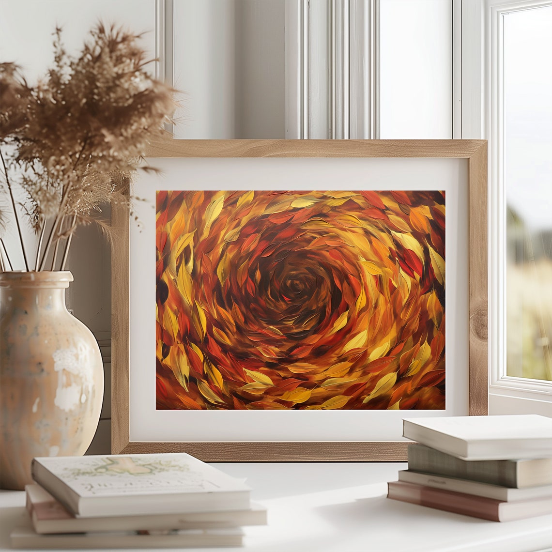 Autumn Leaves Whirlpool Vivid Fall Colors Modern Abstract Art Poster - Image 2