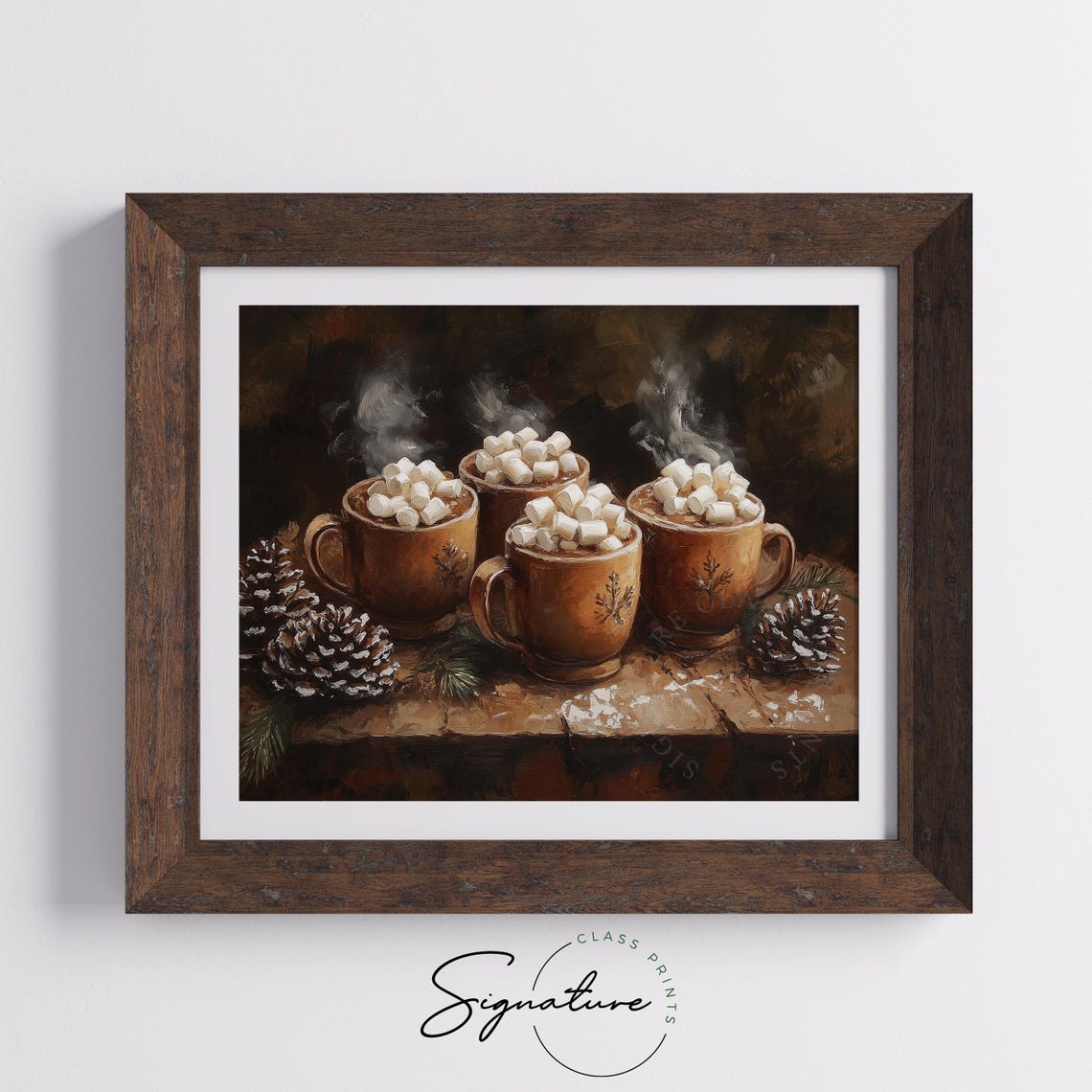 Four Steaming Cocoa Mugs With Marshmallows And Pinecones Poster - Image 5