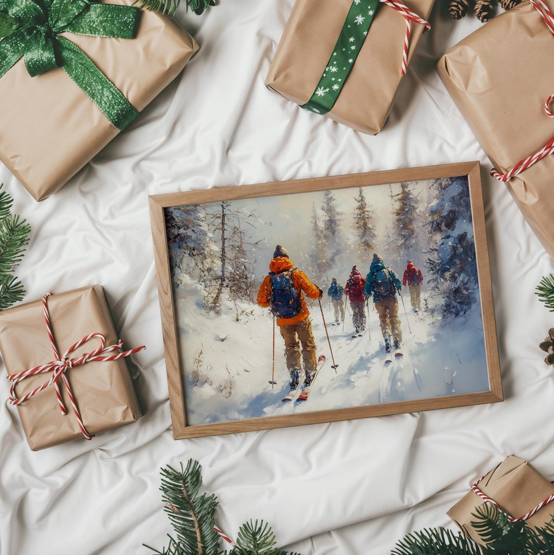 Friends Cross Country Skiing Through Snowy Forest Winter Poster - Image 2