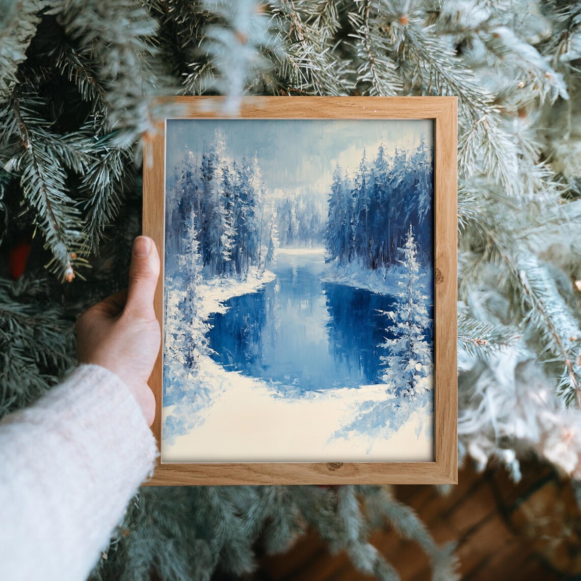 Vivid Frosted Spruce Forest Near Frozen Lake Christmas Art Poster - Image 6