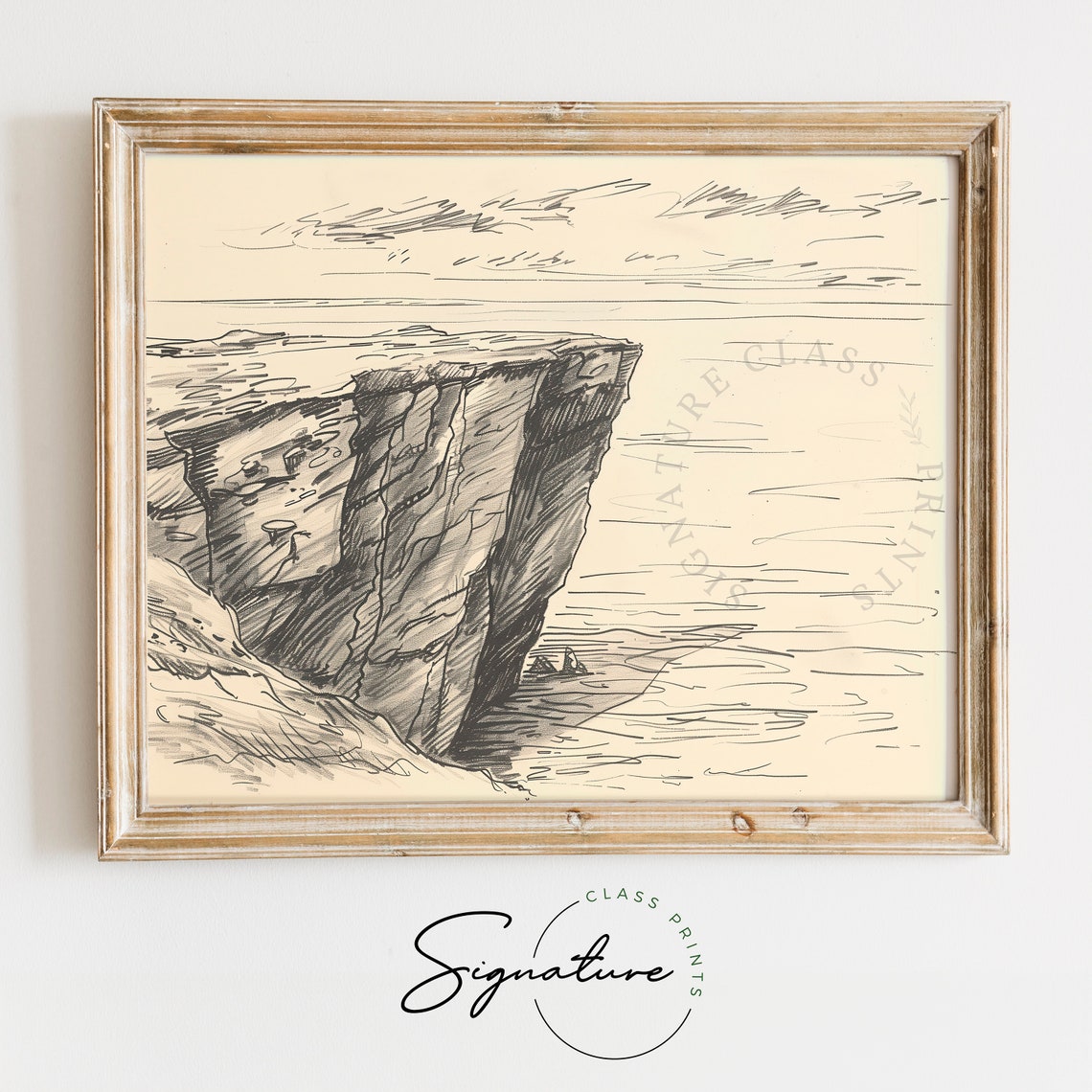 Sea Cliff Headland Pencil Sketch Dramatic Coastal Drawing Poster