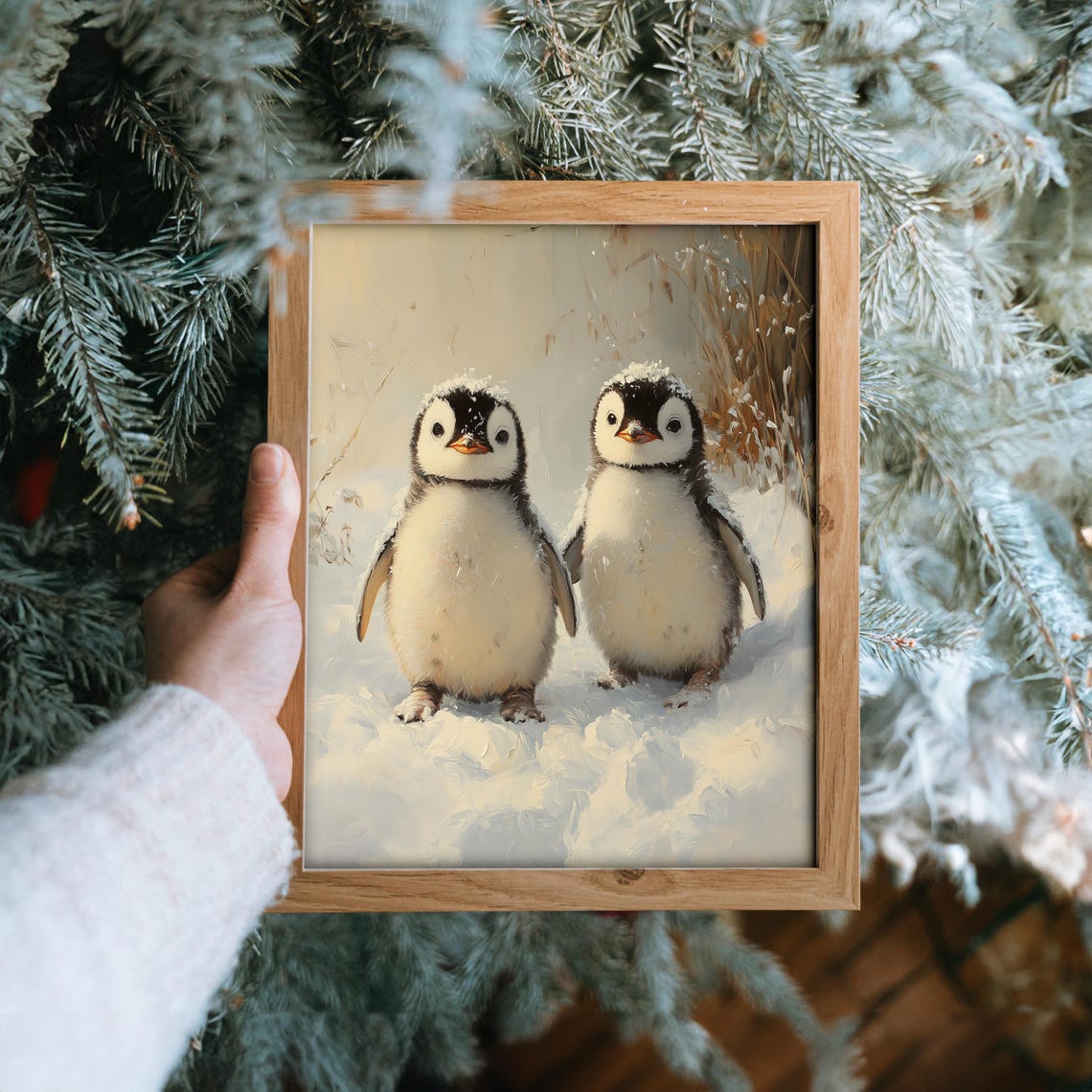 Baby Penguins Snow Cute Penguin Chicks Winter Wildlife Painting Poster - Image 6