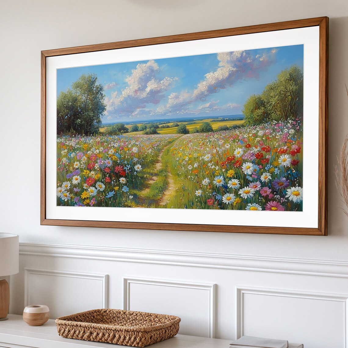 Wildflower Field Path Winding Through Sunny Countryside Frame TV Wall Art - Image 2
