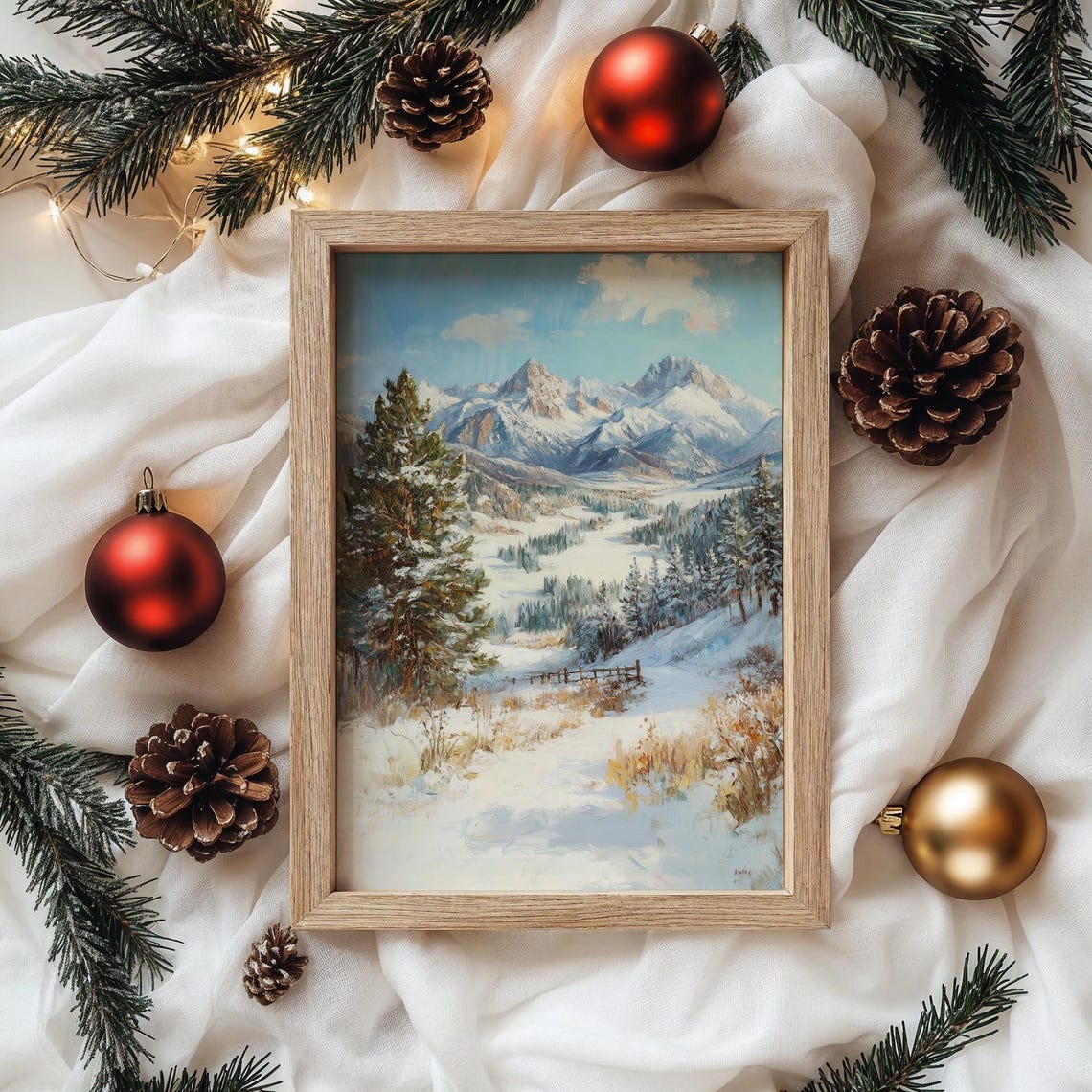 Majestic Snow Capped Peaks Alpine Valley Winter Landscape Poster - Image 4