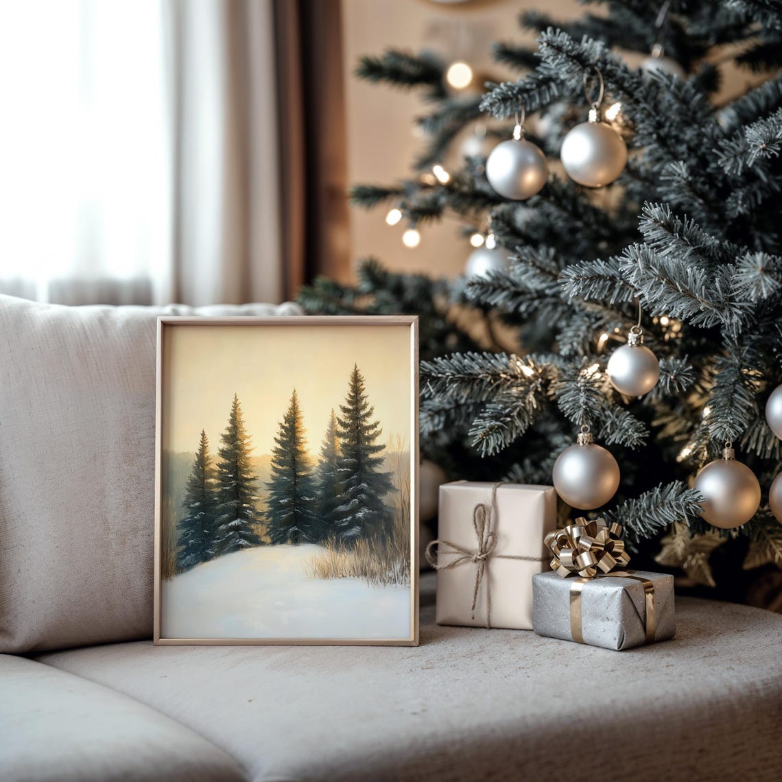 Tall Snowy Pines on Gentle Hill at Dawn Winter Landscape Poster - Image 5