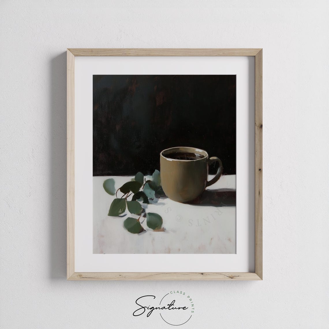 Coffee Mug And Eucalyptus Leaves Moody Minimalist Art Poster - Image 3