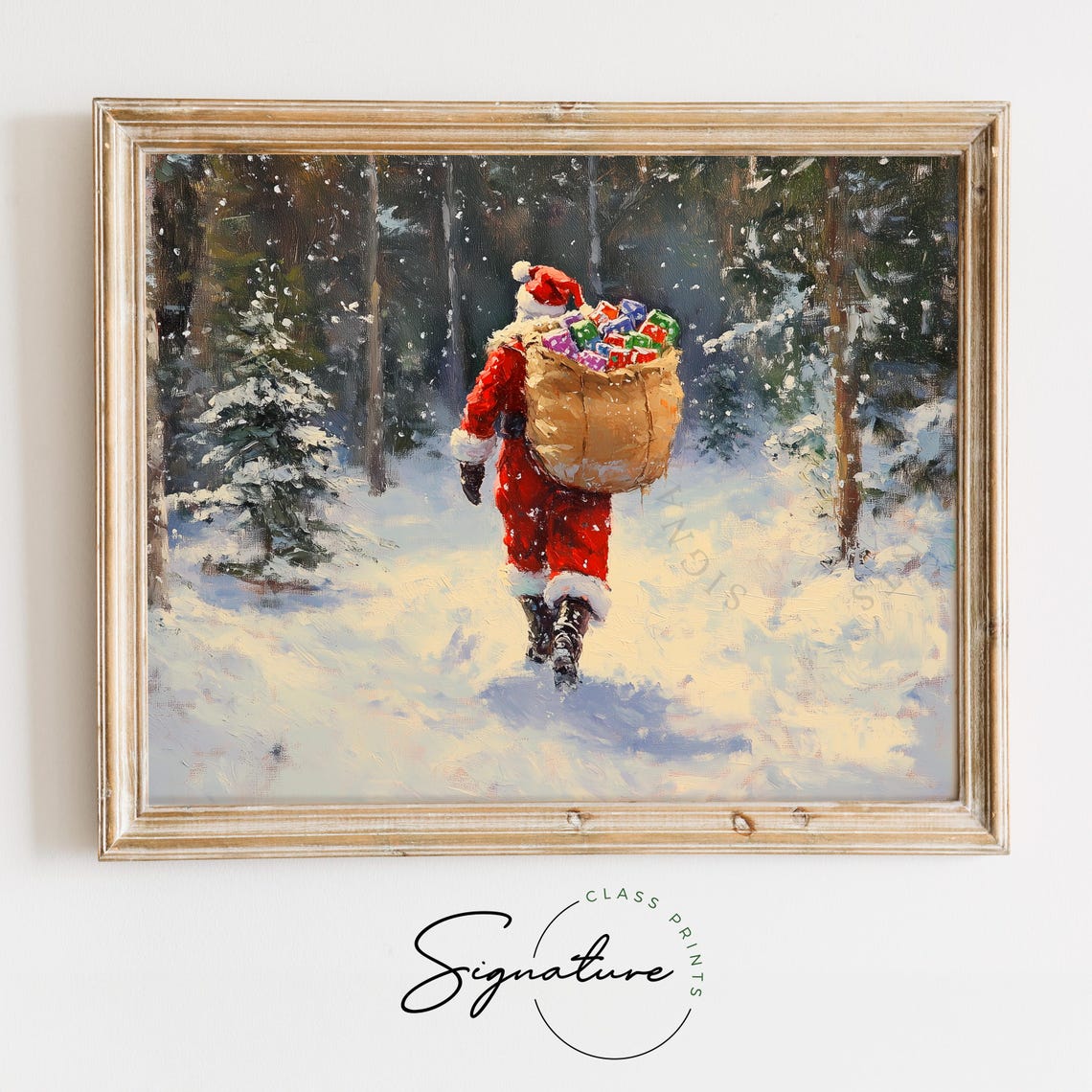 Santa Claus Carrying A Gift Sack Through The Snowy Forest Poster
