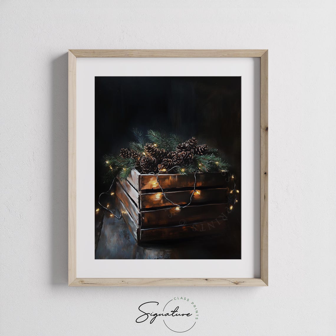 Pinecone Crate Twinkle Lights Painting Cozy Winter Rustic Decor Poster - Image 3