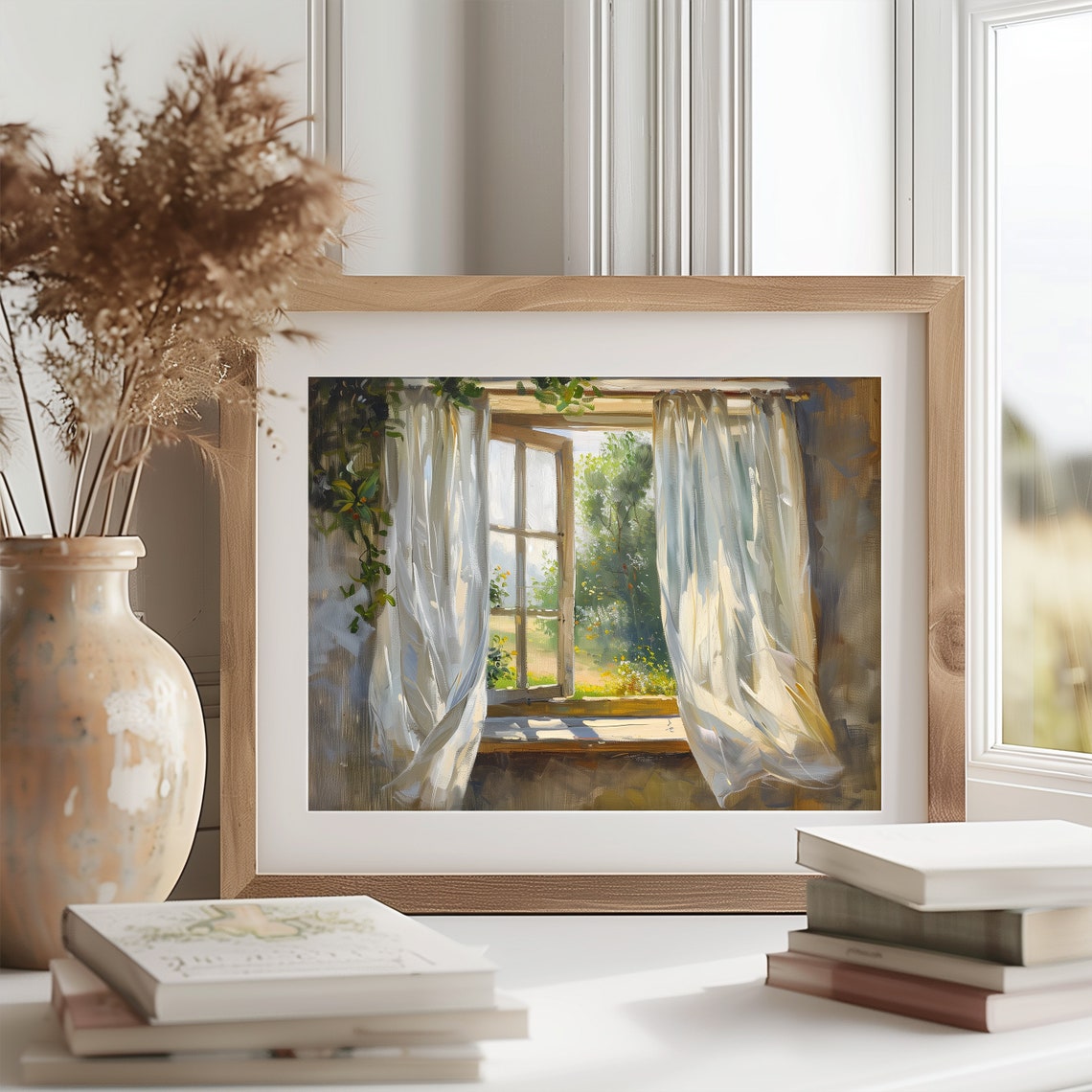 Rustic Window With Sheer Curtains Morning Garden Light Poster - Image 2