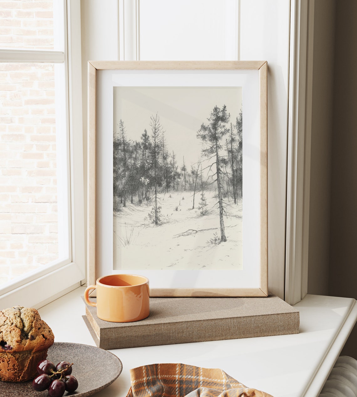 Quiet Sparse Pine Trees In Snowy Winter Forest Sketch Poster Art - Image 6