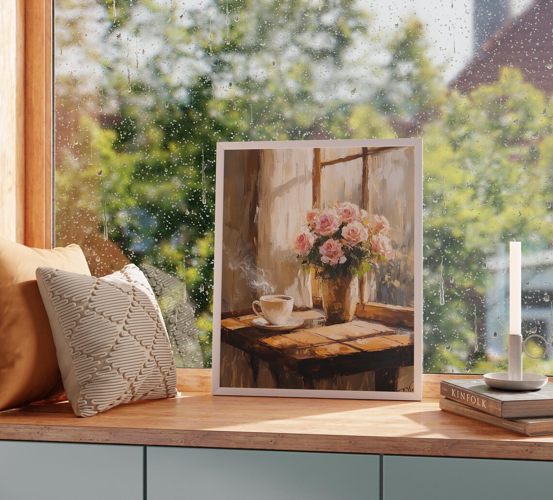 Coffee Shop Window With Roses, Vintage Cafe Art Print - Image 5