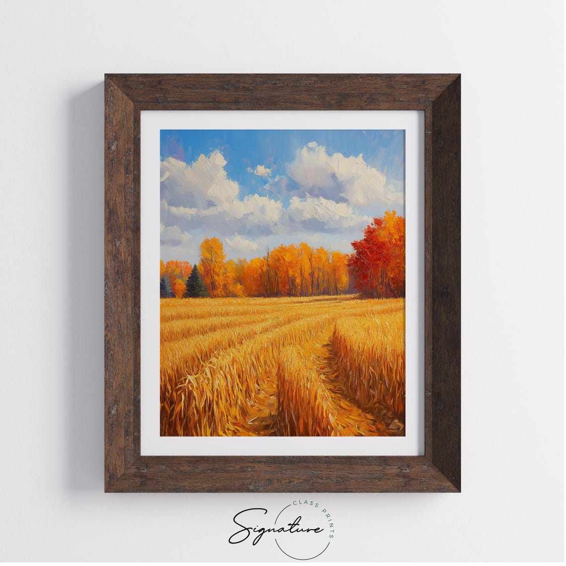 Golden Wheat Field Rows Autumn Treeline Dramatic Clouds Sky Poster - Image 4