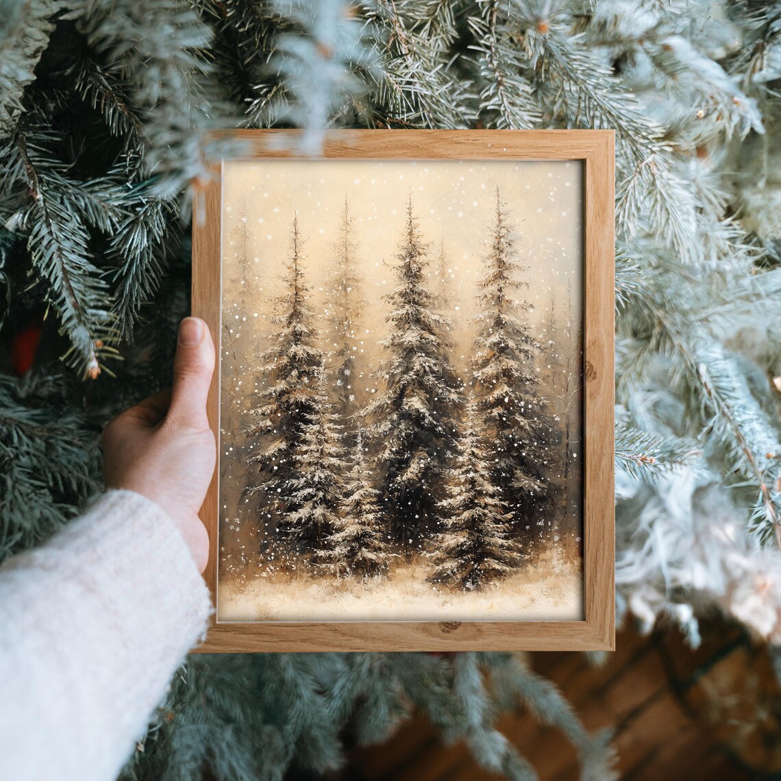 Snowy Pine Grove With Frost Scatter, Christmas Scene Art Print - Image 6