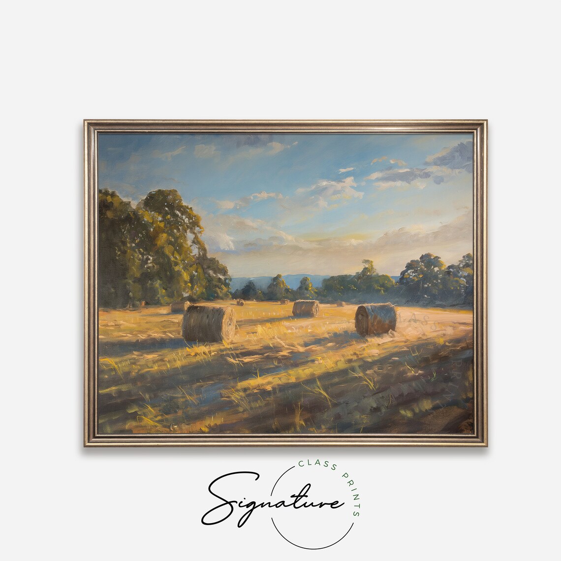 Golden Hay Bales Sunset Farm Field Warm Evening Harvest Landscape Poster - Image 4