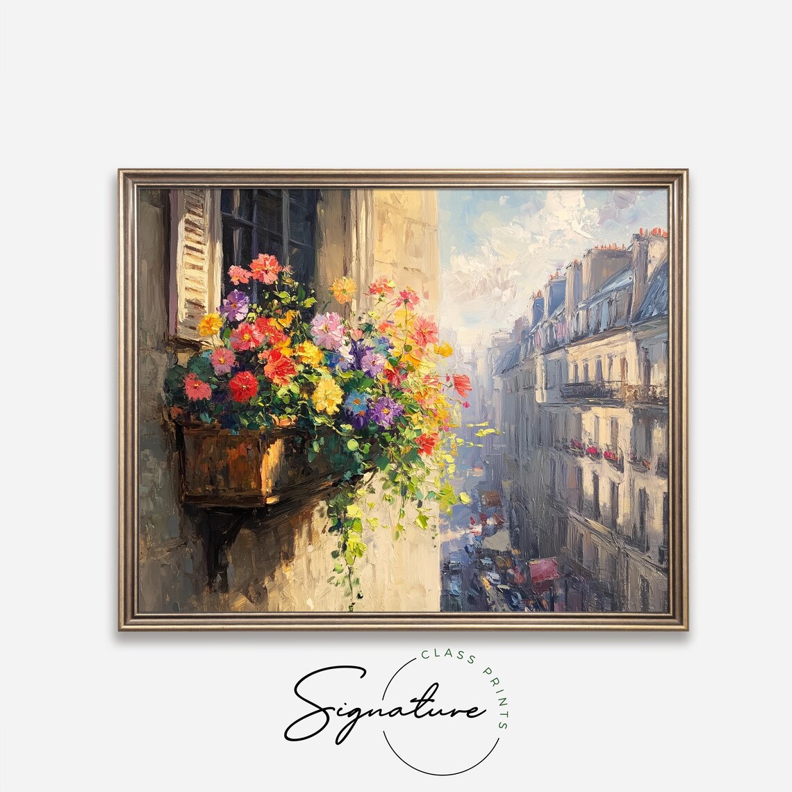 Parisian Balcony Flower Box Overlooking Old Paris Street Travel Poster - Image 2