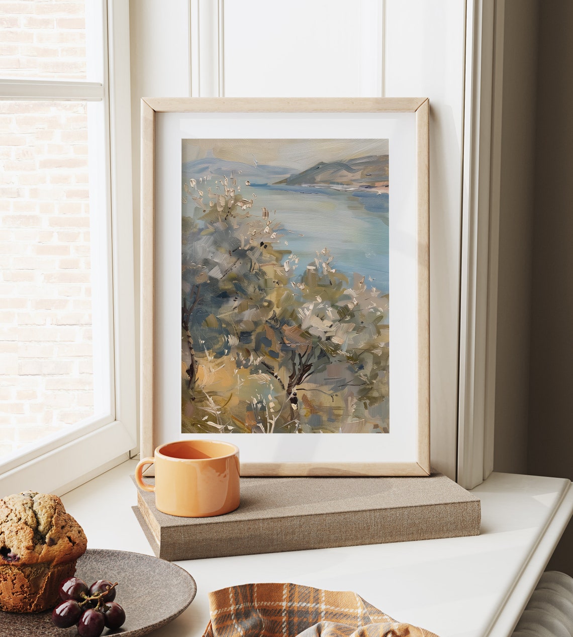 Hillside Olive Grove Overlooking Serene Blue Seascape Poster - Image 6