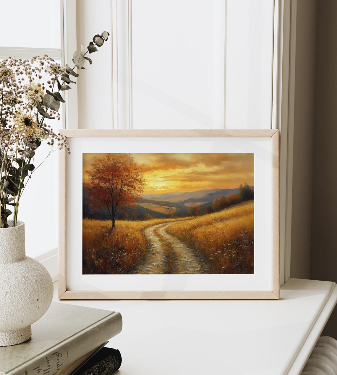 Sunset Path Golden Wheat Fields Autumn Horizon Painting Print - Image 6