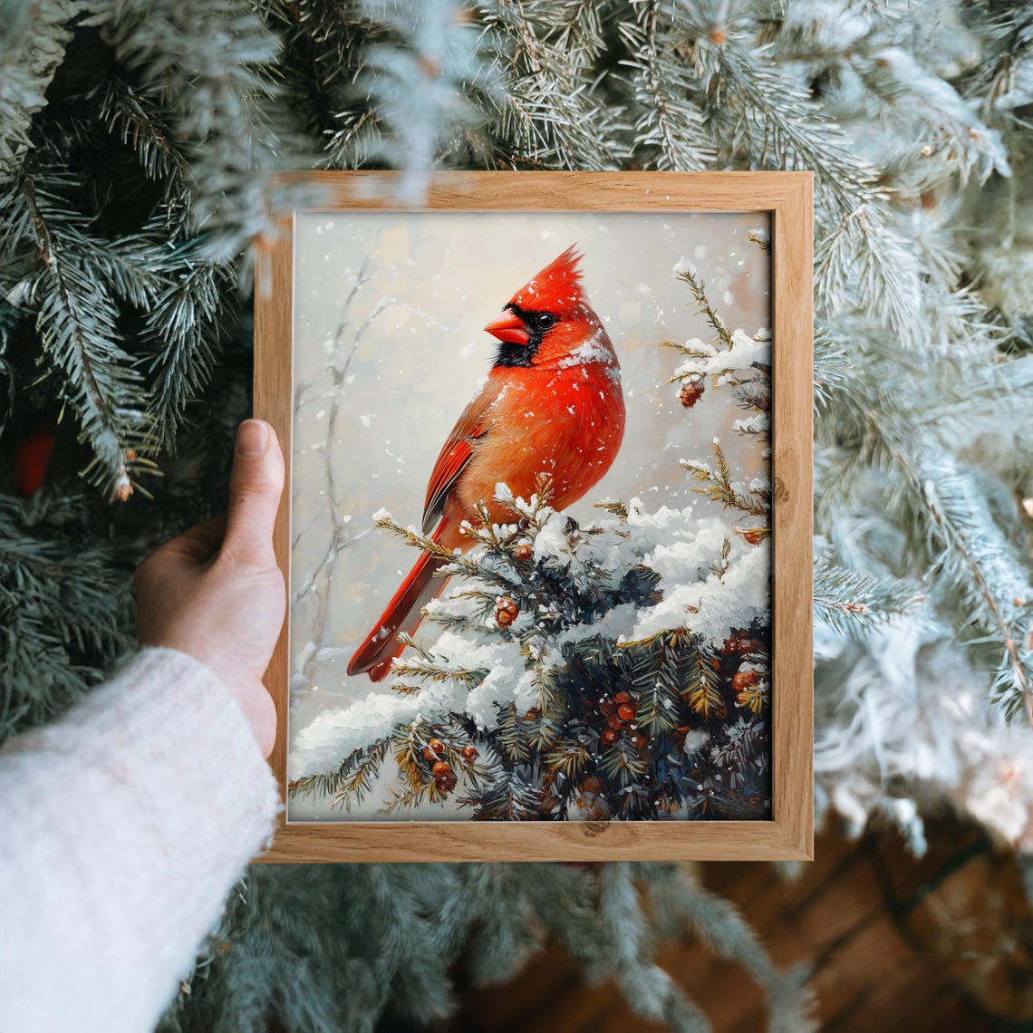 Northern Cardinal Red Bird Snowy Pine Branch Winter Christmas Poster - Image 6