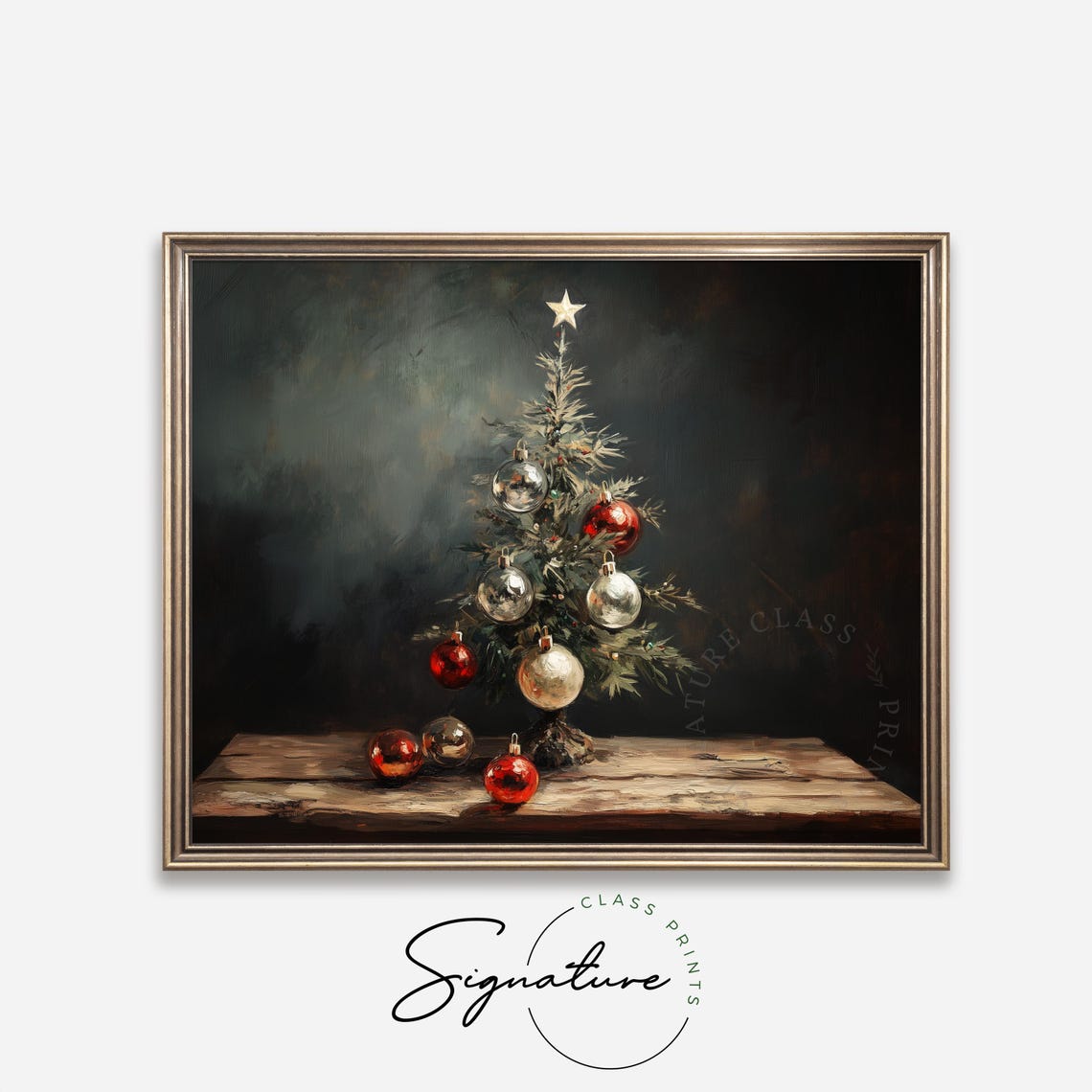 Small Christmas Tree With Red And Silver Ornaments On Table Poster - Image 4