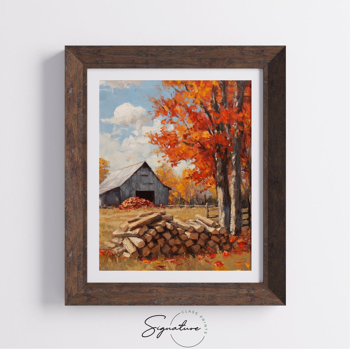 Weathered Gray Barn Firewood Pile Autumn Maple Trees Farm Poster - Image 4