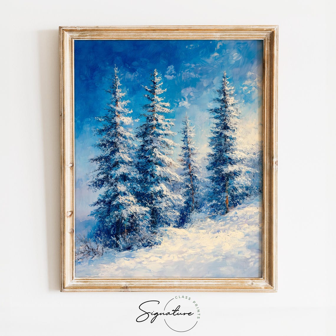 Snow Covered Spruce Trees Under Bright Blue Winter Sky Poster