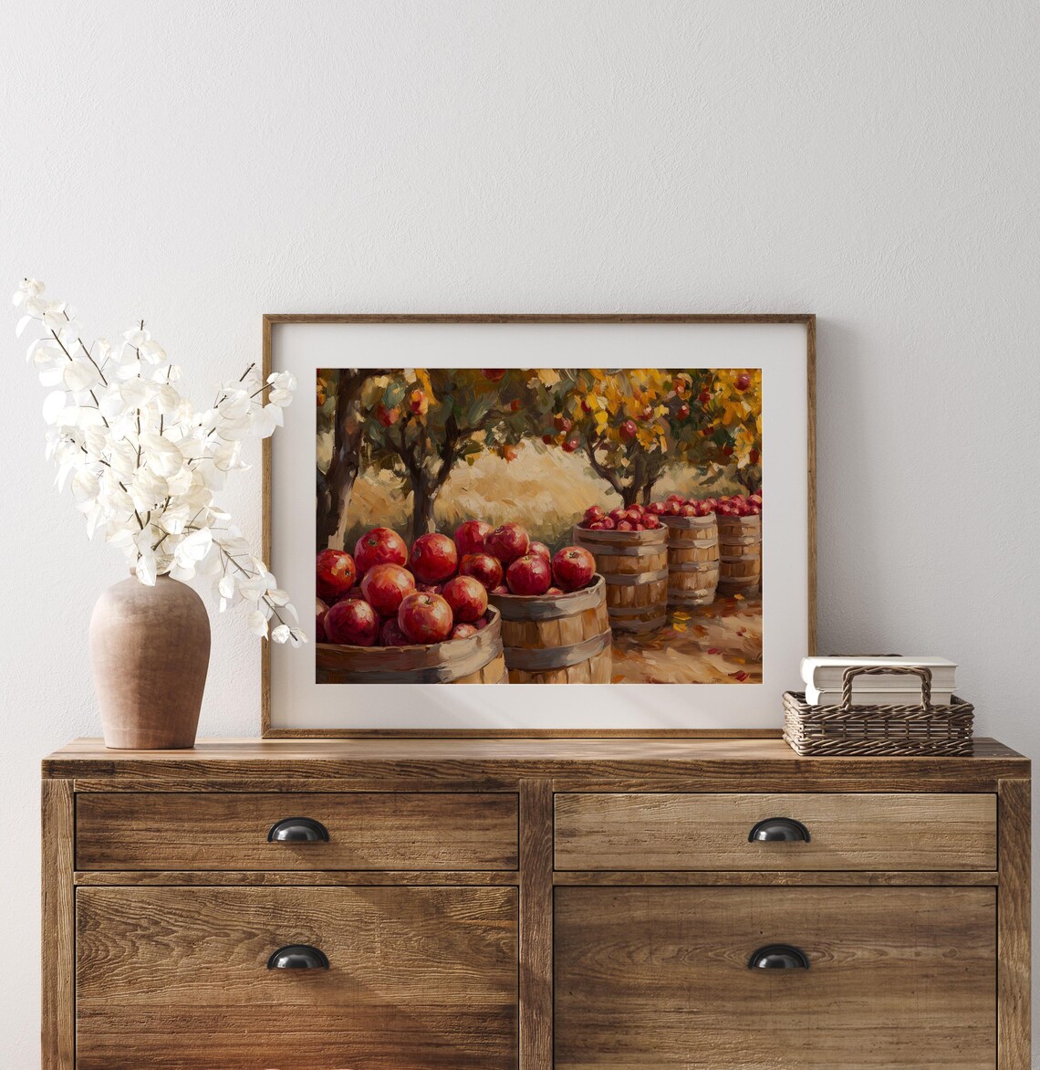 Apple Harvest Barrels Painting Red Apples Orchard Rustic Fall Decor Poster - Image 3