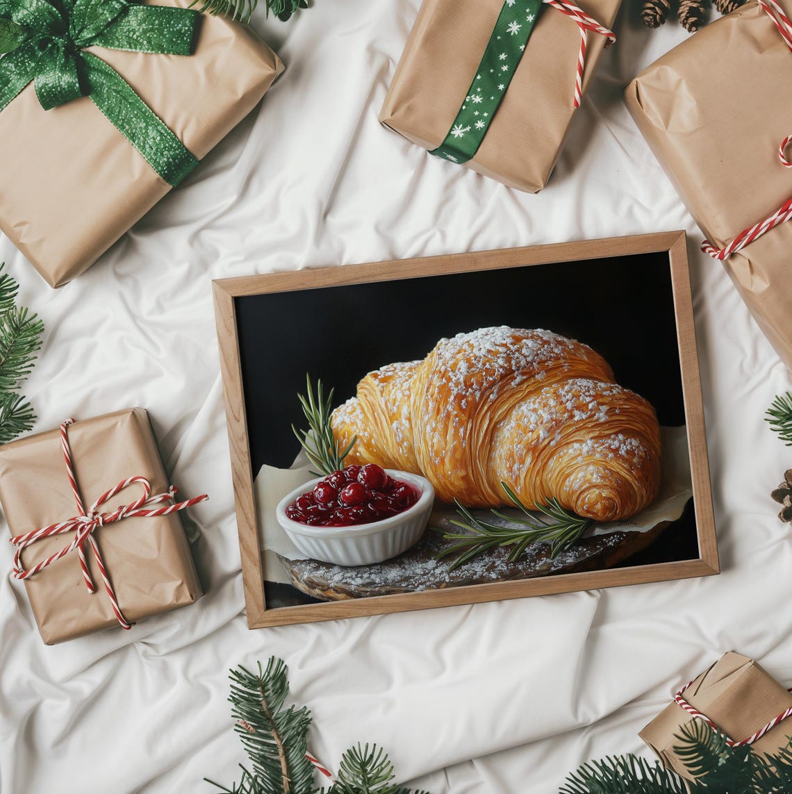 Golden Croissant With Cranberry Sauce And Rosemary Kitchen Poster - Image 2