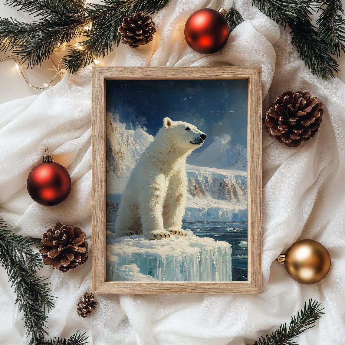 Young Polar Bear Cub On Icy Ridge Arctic Wildlife Painting Poster - Image 4