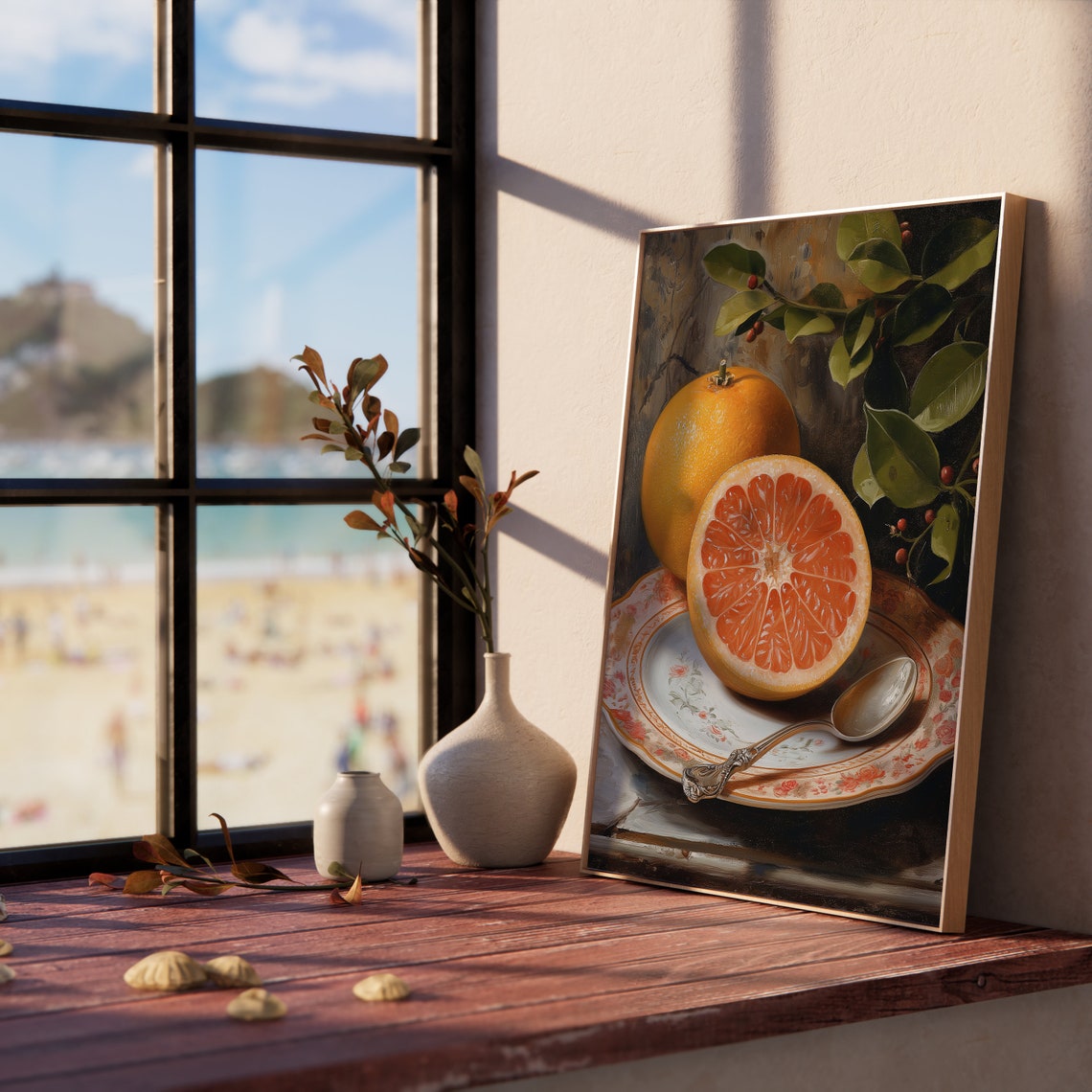 Fresh Grapefruit Half on Floral Plate Citrus Still Life Poster - Image 5