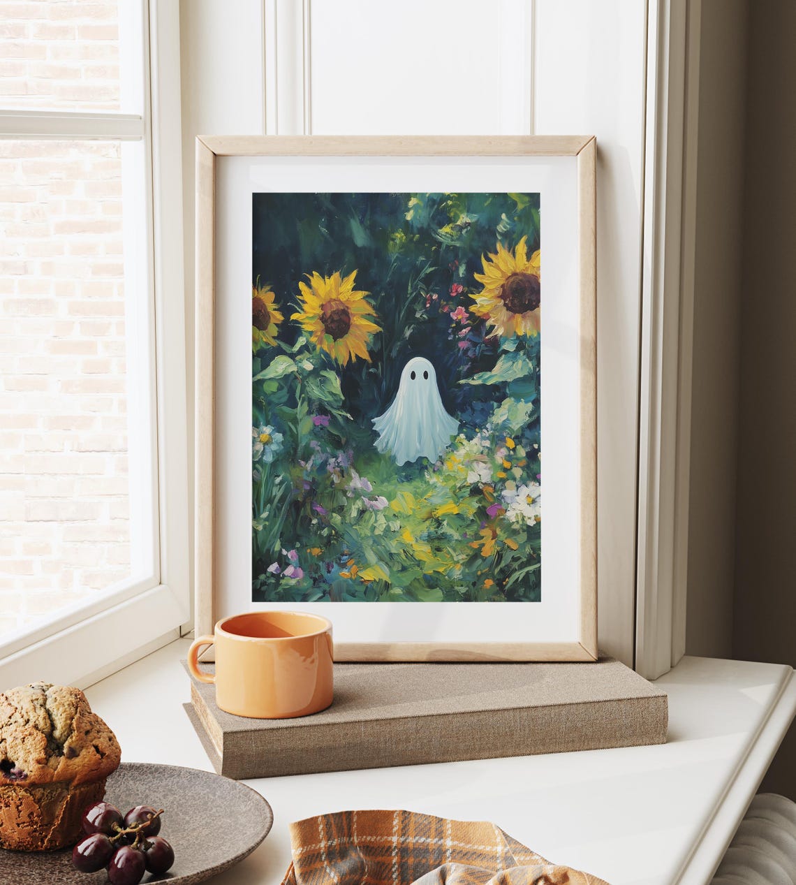 Tiny White Ghost Dark Sunflower Garden Wildflowers Whimsy Poster - Image 6
