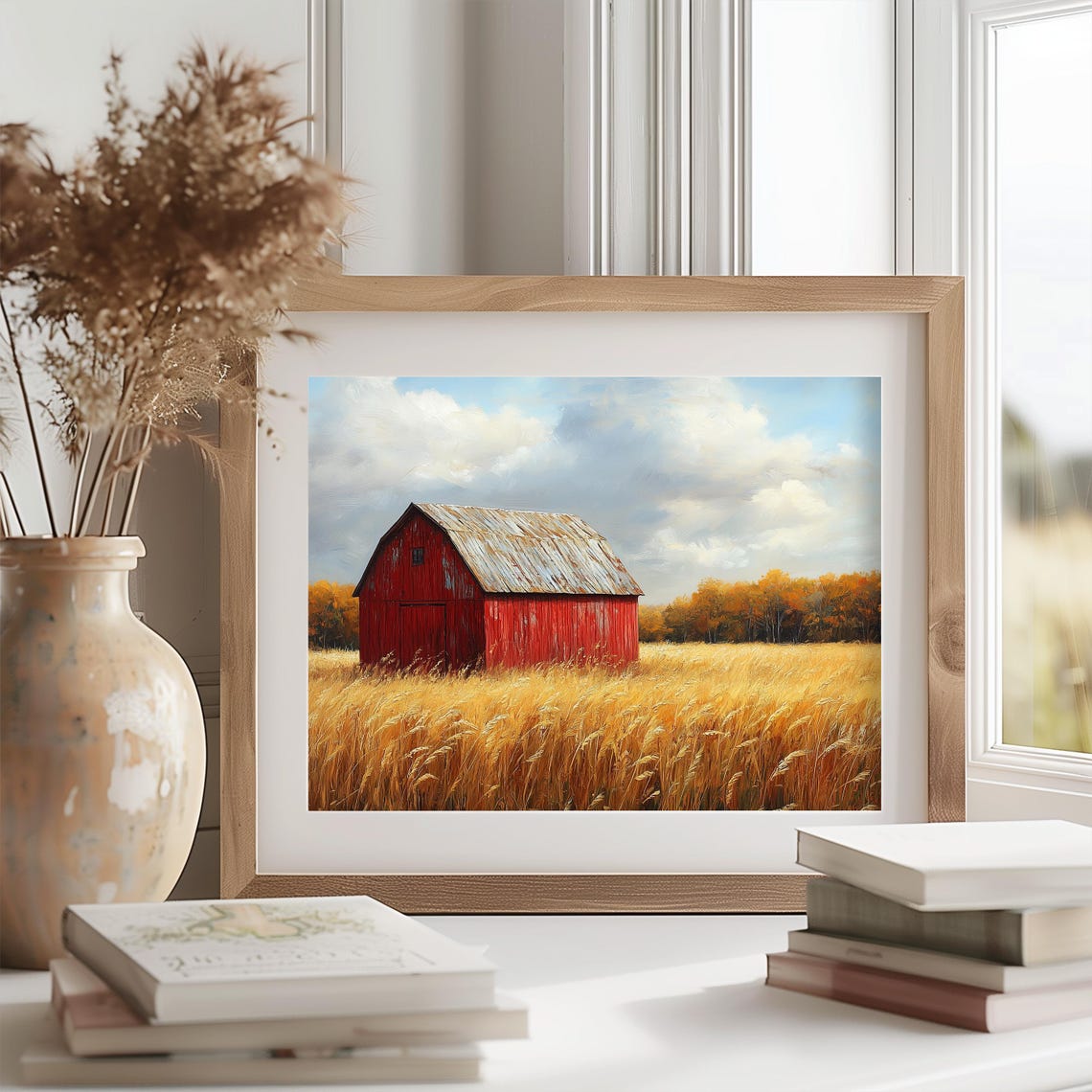 Weathered Red Barn Golden Field Autumn Farm Rustic Fall Wall Art - Image 2