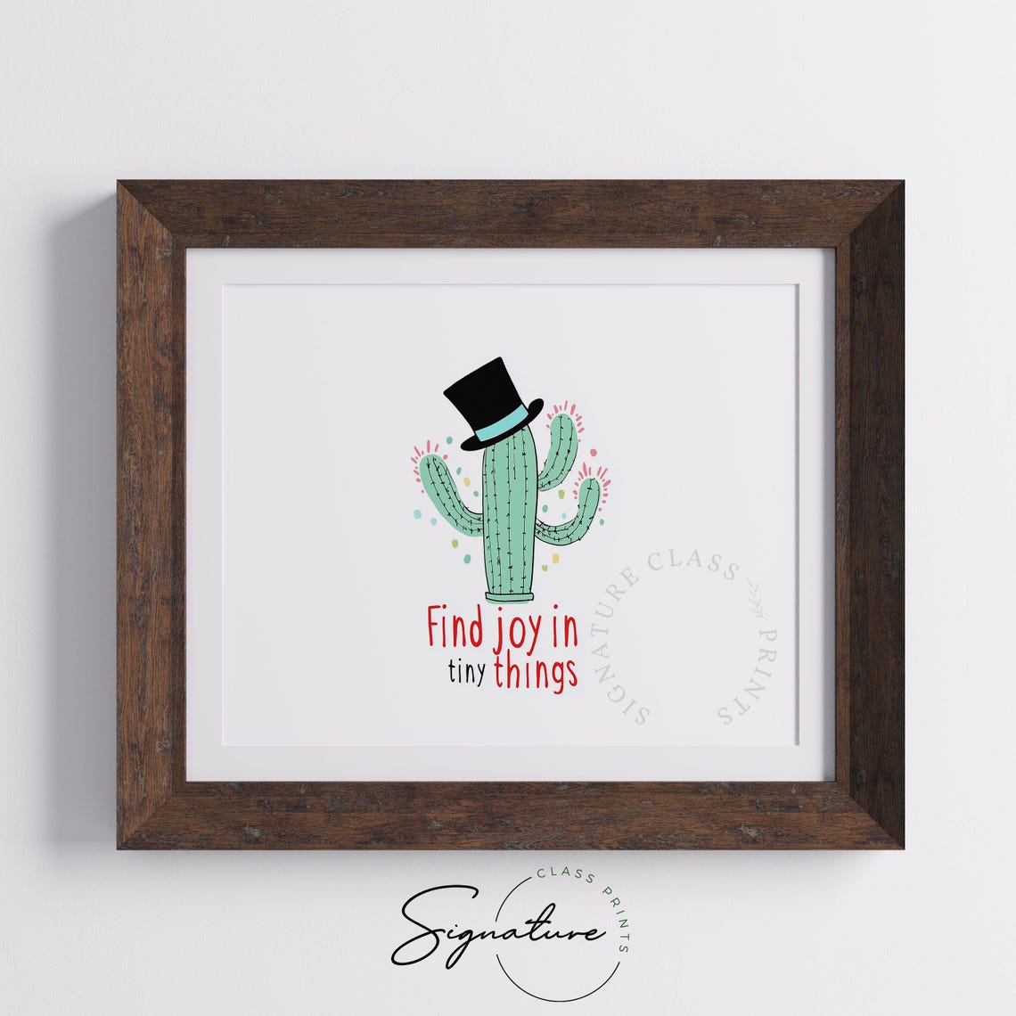 Find Joy In Tiny Things Cute Cactus Top Hat Mid Century Quote Wall Art - Image 5