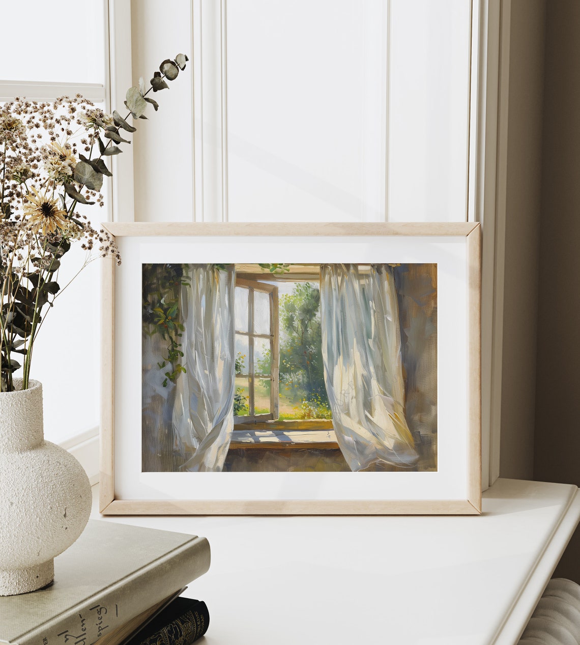 Rustic Window With Sheer Curtains Morning Garden Light Poster - Image 6