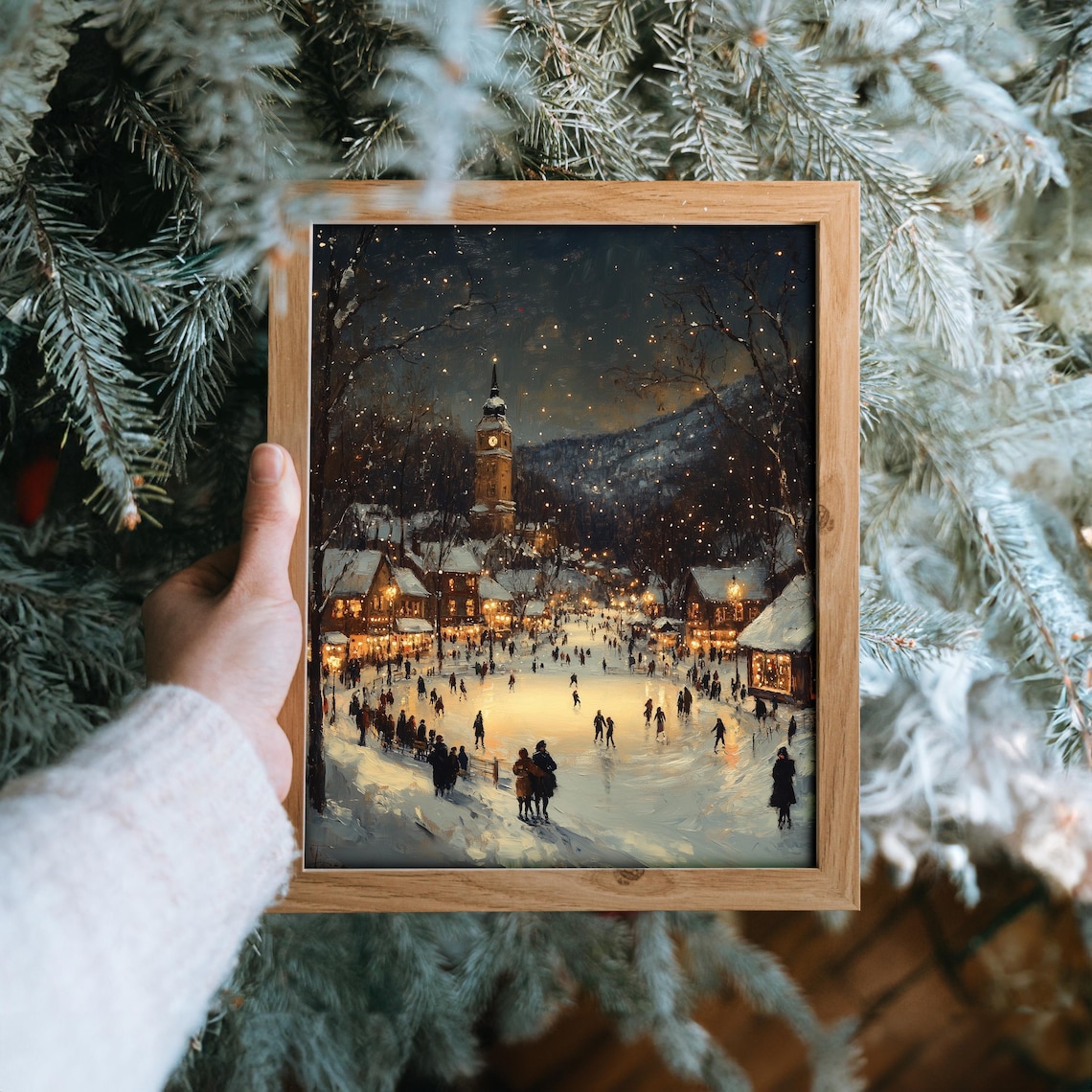 Winter Village Square With Ice Skating Rink Art Print - Image 6