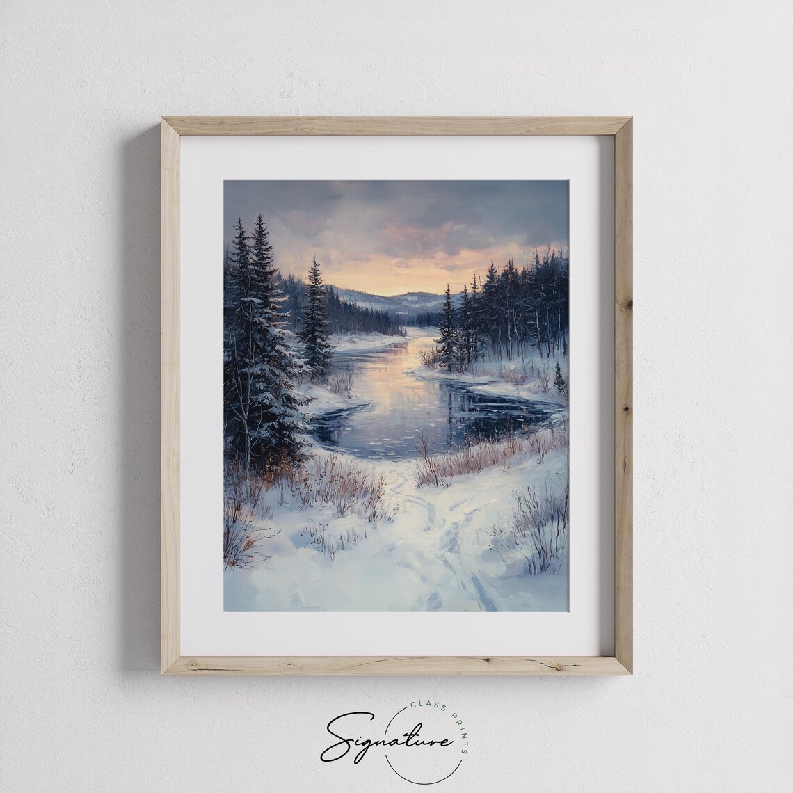 Frozen Lake In Snowy Pine Forest At Sunset Winter Art Poster - Image 2