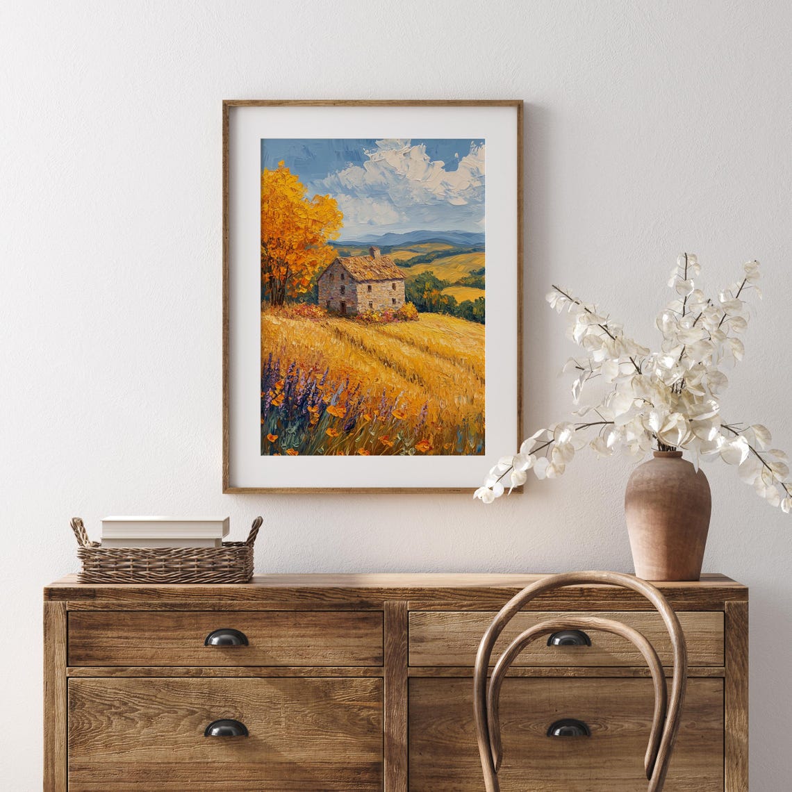 Old Stone Farmhouse In Golden Fields Wildflower Foreground Poster - Image 5