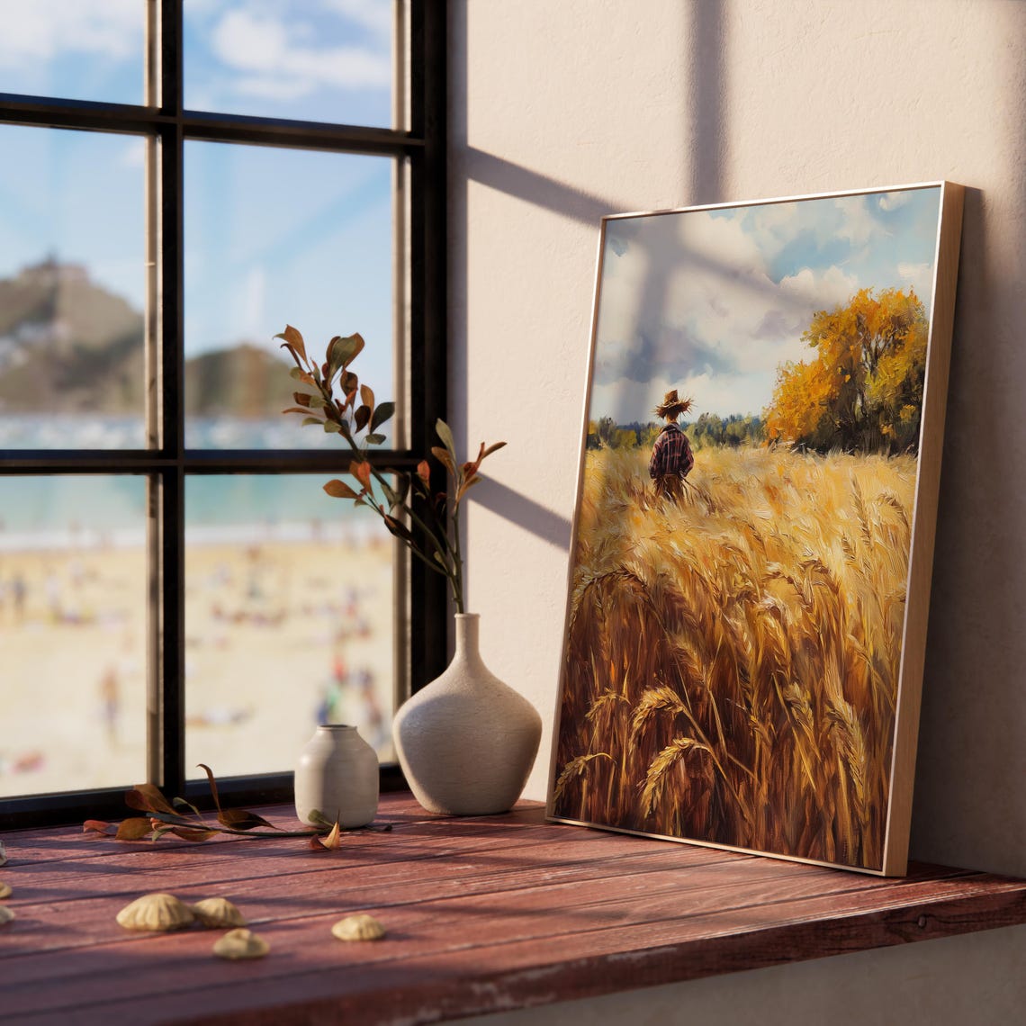 Lone Farmer Walking Through a Golden Wheat Field at Harvest Poster - Image 5