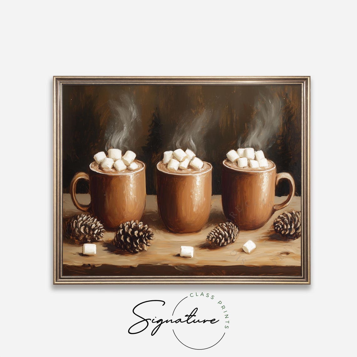 Three Steaming Hot Cocoa Mugs With Marshmallows On Wood Poster - Image 4